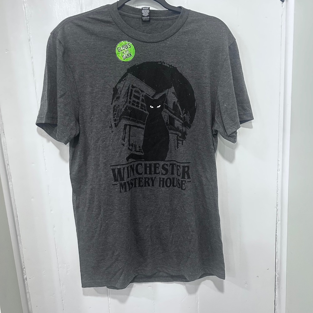 Winchester Mystery House Black Cat Glow in the Dark T-Shirt Gray Medium spooky